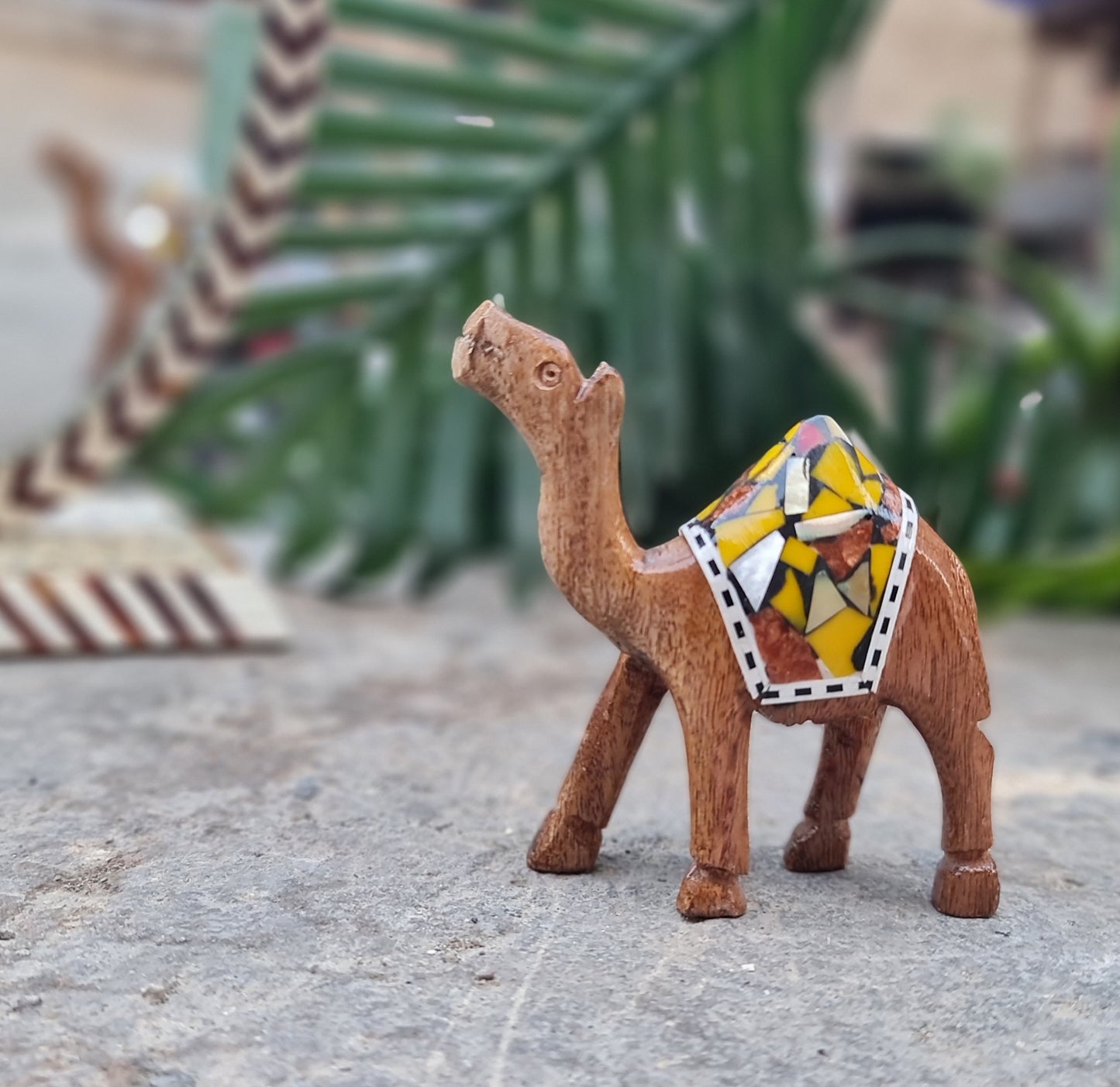 Wooden Camel With Ceramics