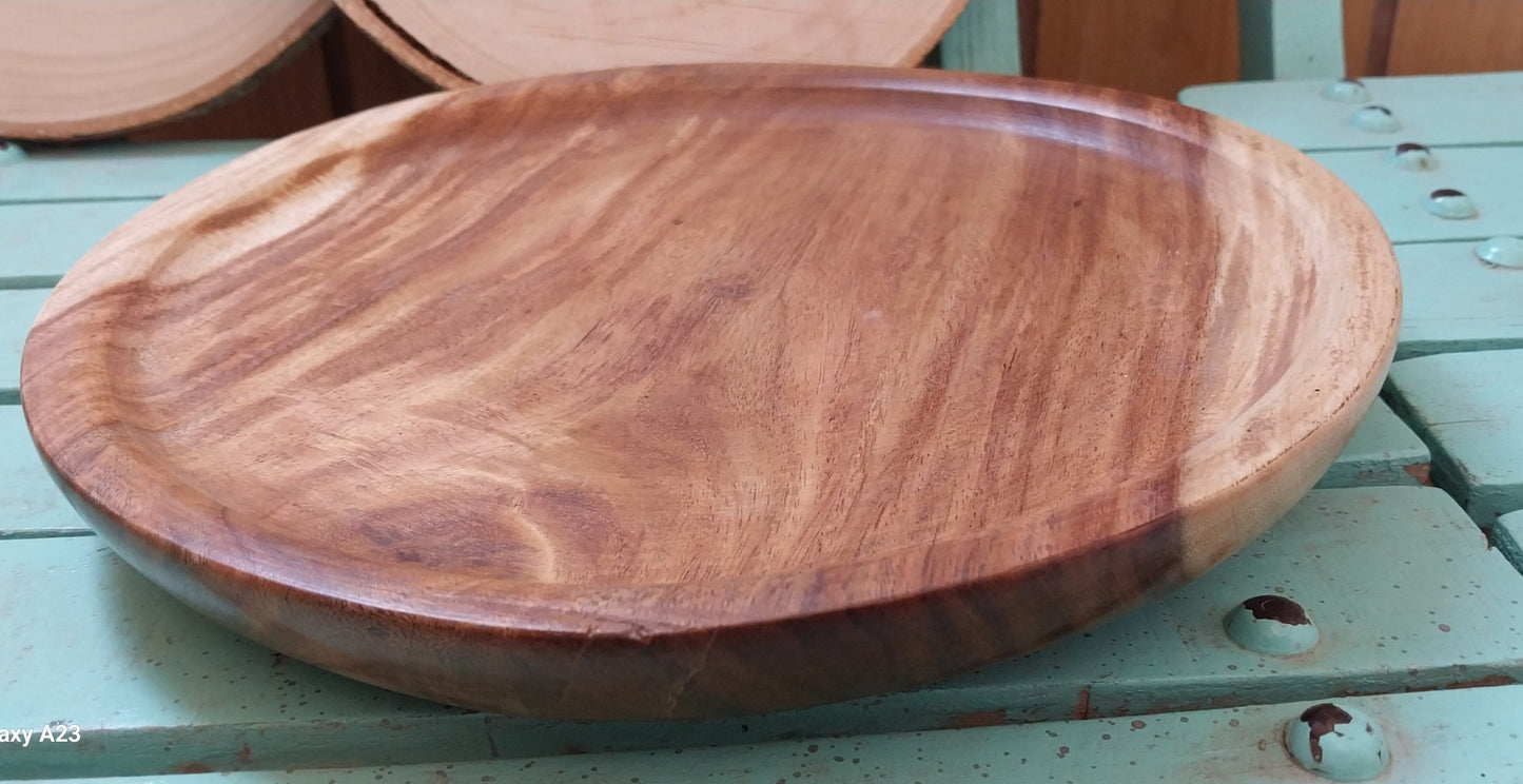 طبق مسطح مقاس 30 سم صناعة يدوية من الخشب الصحي طبيعي