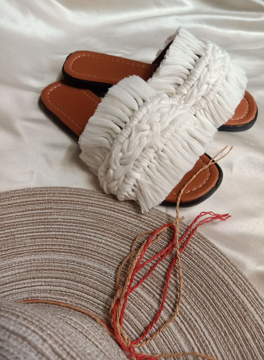 White Macrame Slipper