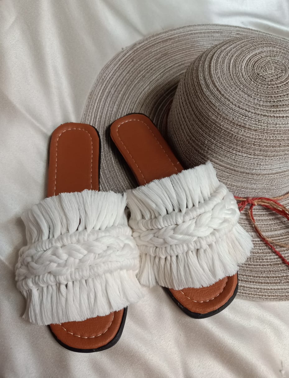 White Macrame Slipper