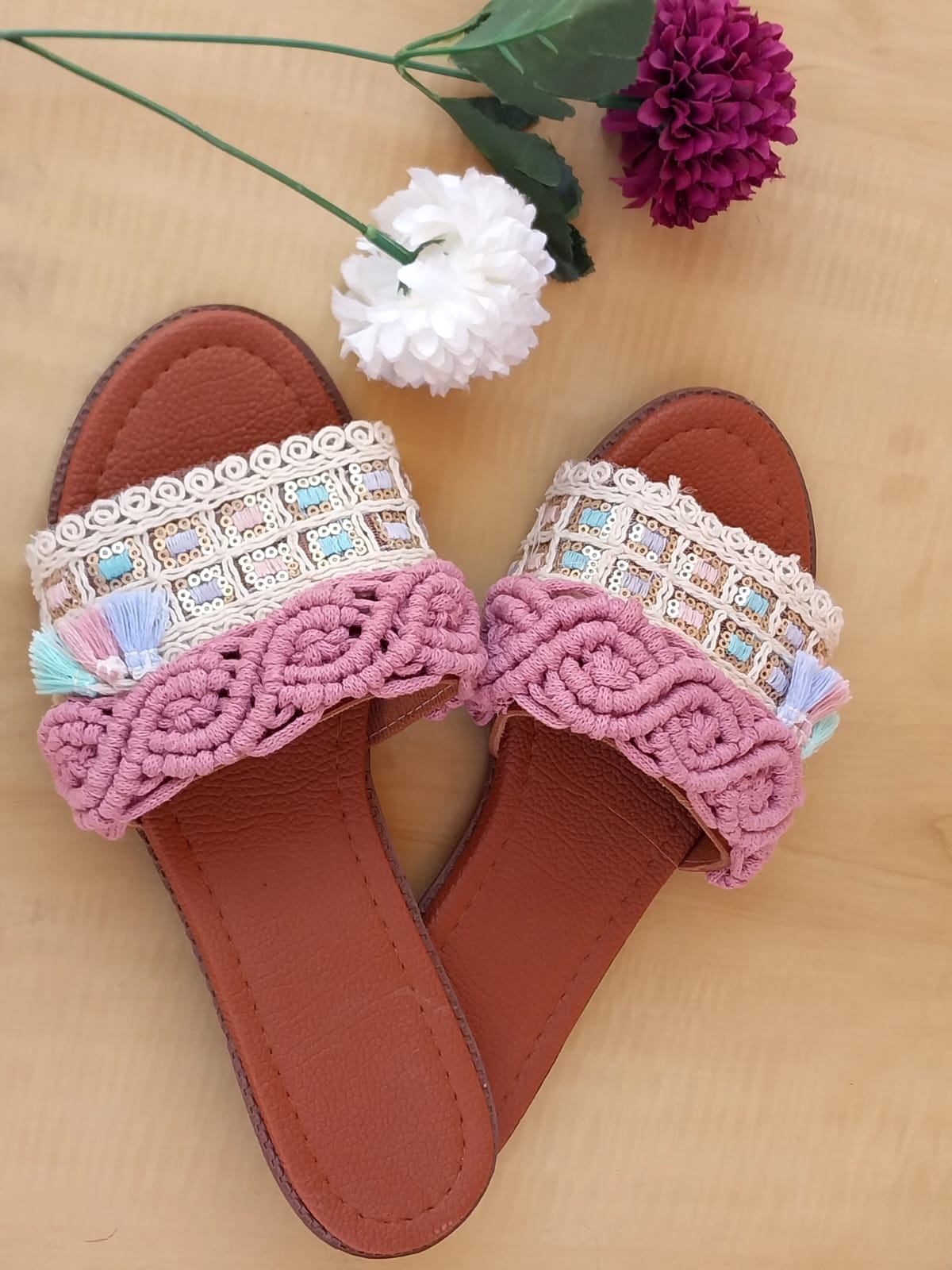 Pink Macrame Slipper