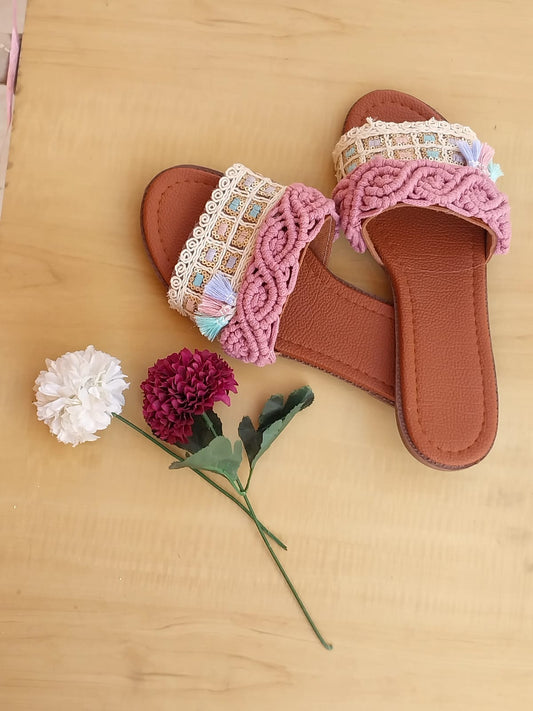 Pink Macrame Slipper