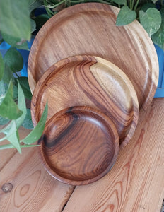 Wooden Flat 3 Plates Set