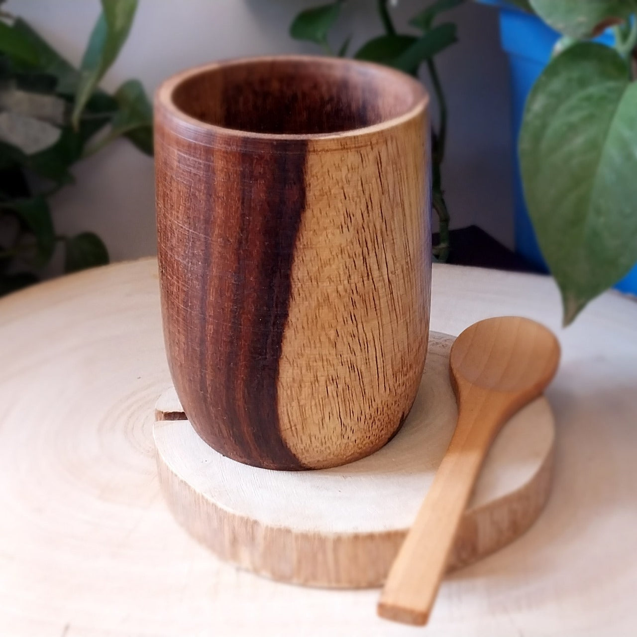 Wooden Tea Cup with Coaster and Spoon