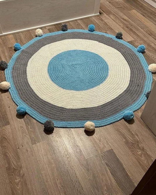 Round Crochet Rug with Decorative Balls