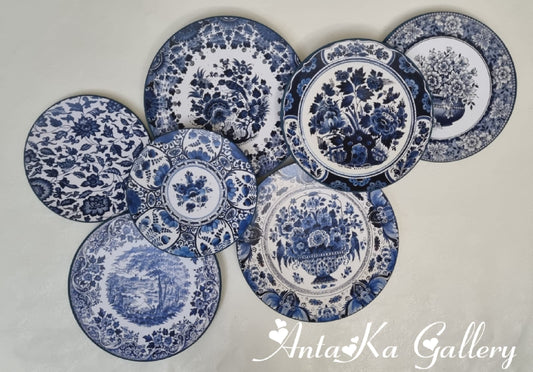 Decoupage Wall Plates Decor, Blue