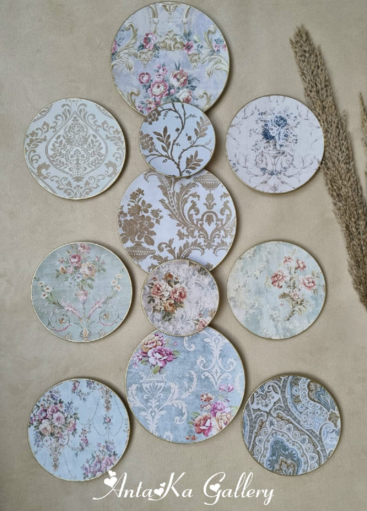 Decoupage Wall Plates Decor, Set of Eleven
