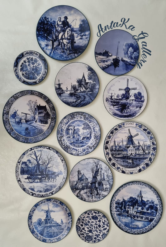 Decoupage Wall Plates Decor, Set of Thirteen