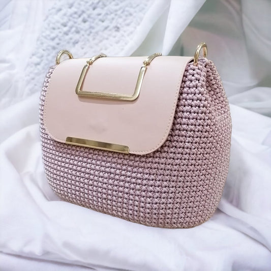 Rose Handbag With Golden Handle