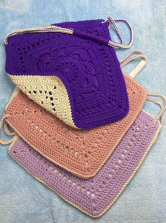 Crochet Tote Bags, Inner Linen, Multicolor